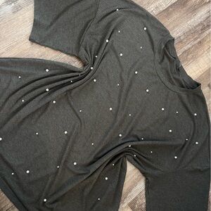 Dark Gray Top with Pearl Accents